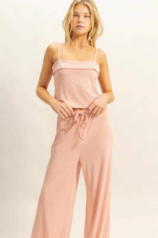 HYFVE Rib Knit Cami Top and Pants Set PEACH Easy Apparels