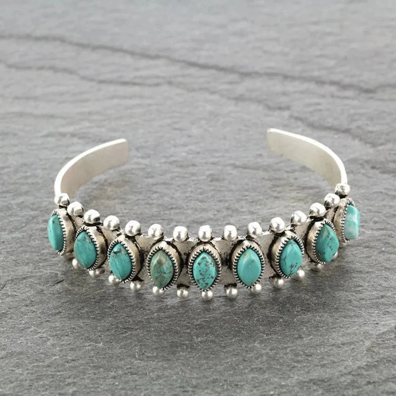 Artificial Turquoise Alloy Open Bracelet Turquoise One Size Easy Apparels