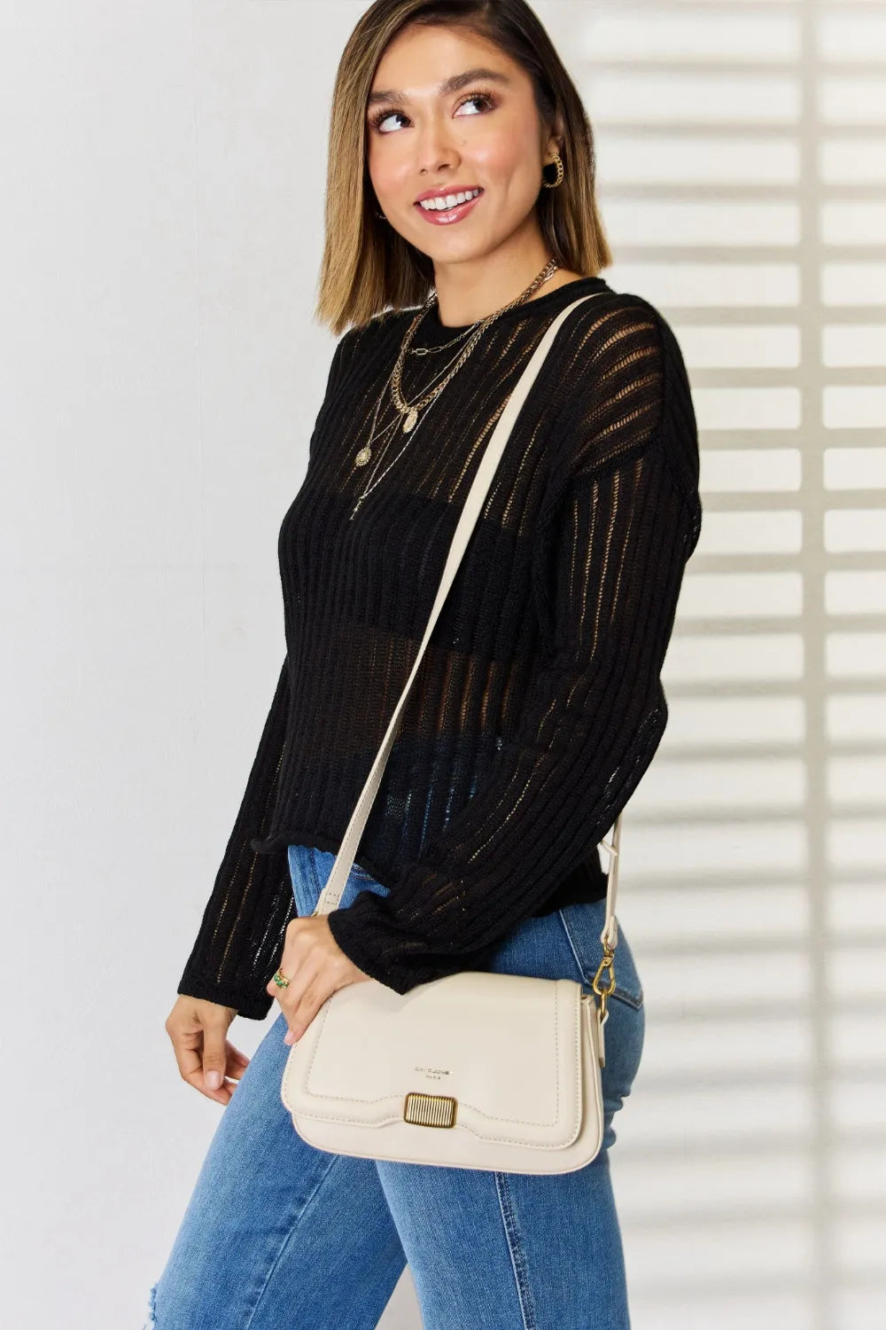David Jones PU Leather Crossbody Bag CREAMY WHITE One Size Easy Apparels