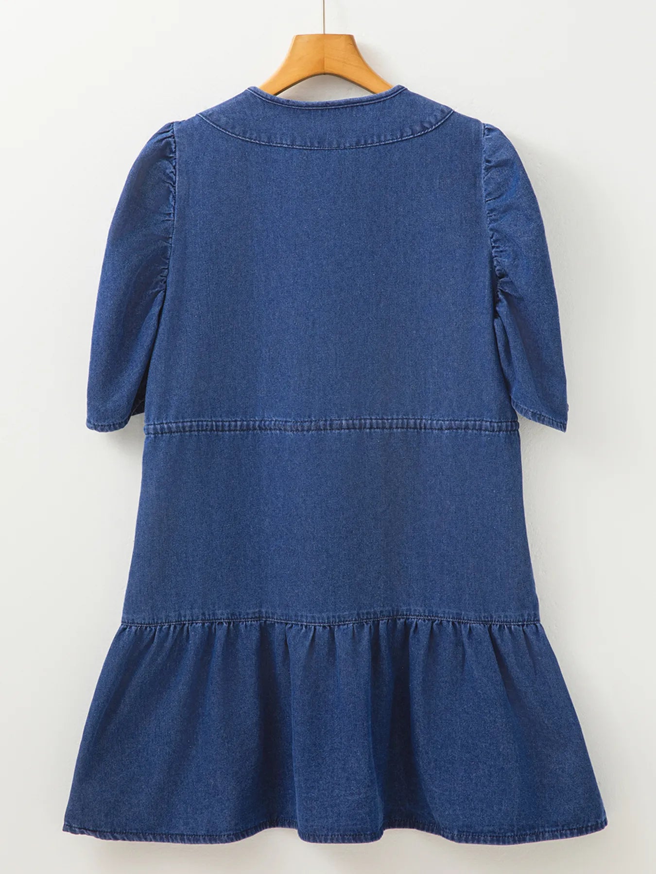 Drawstring High Waist Puff Sleeve Denim Mini Dress Easy Apparels