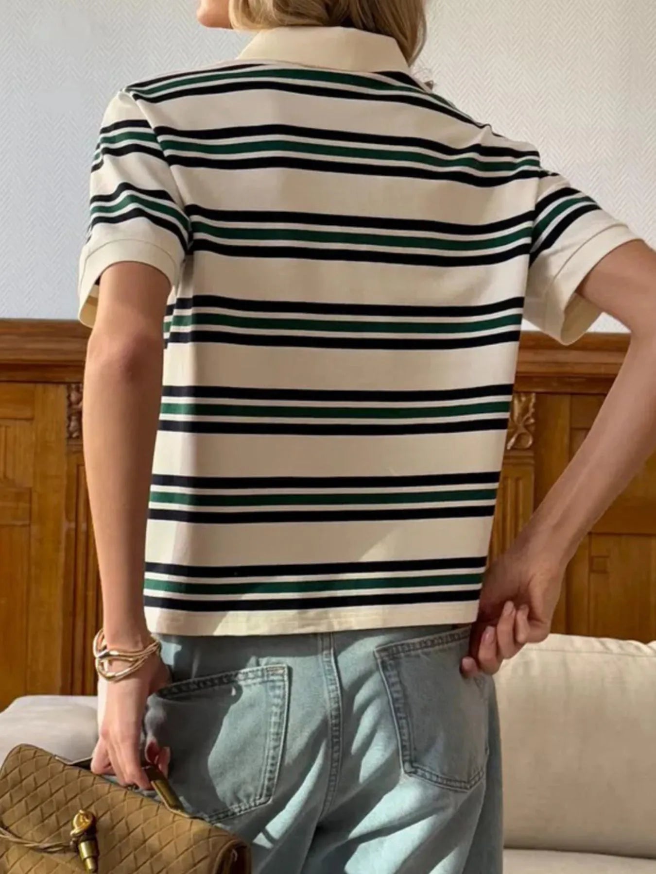 Trendsi Striped Polo T-Shirt with Contrast Collar