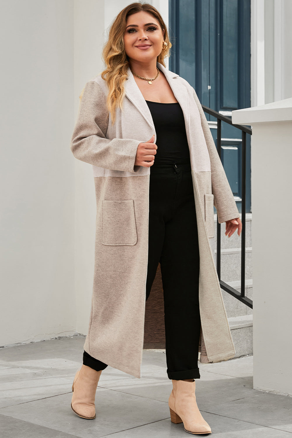 Plus Size Collared Neck Buttoned Longline Coat Easy Apparels