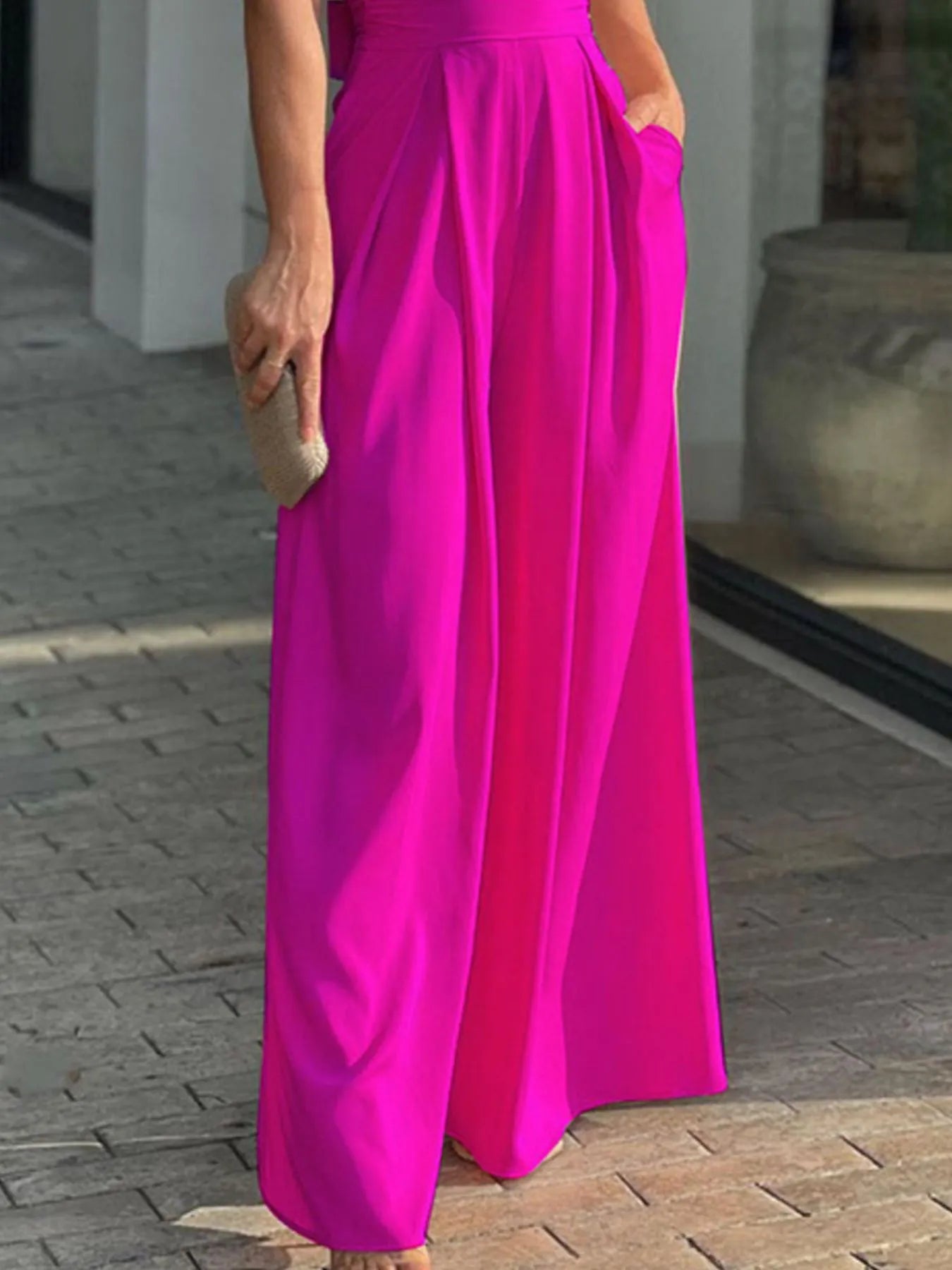 Full Size Cutout V-Neck Puff Sleeve Jumpsuit Plus Size Easy Apparels