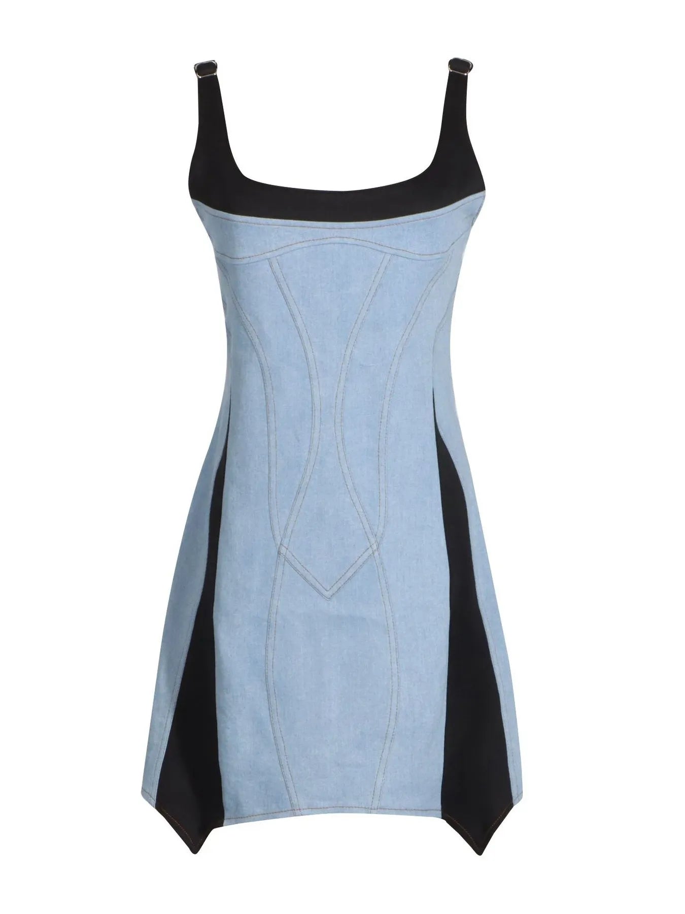 Contrast Adjustable Strap Denim Dress Easy Apparels