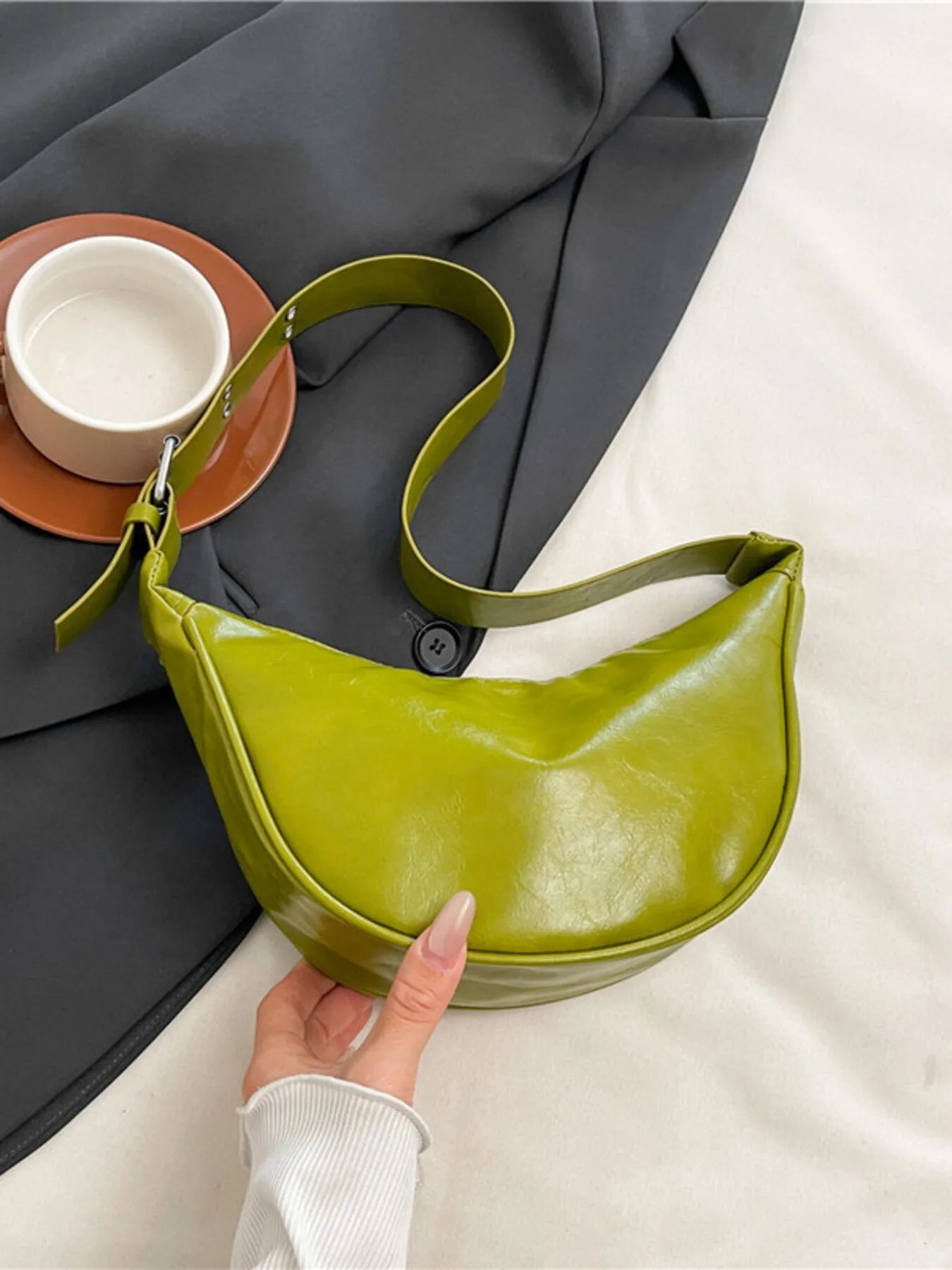 Adjustable Strap Shoulder Bag Green One Size Easy Apparels