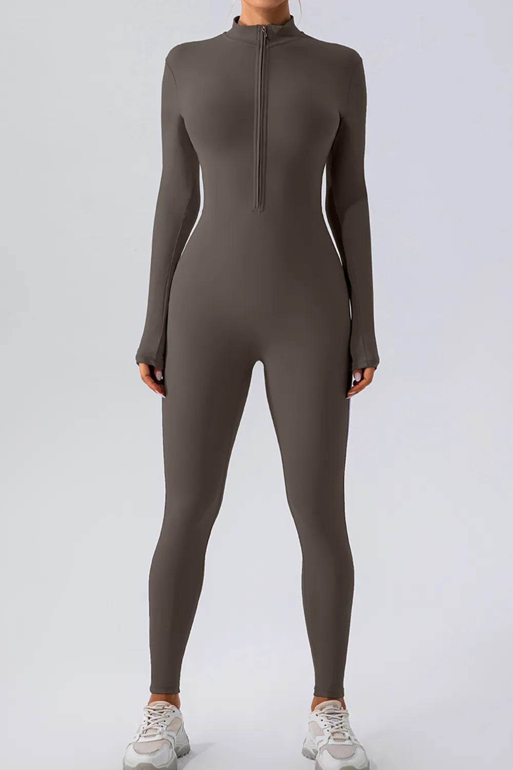 Half Zip Mock Neck Active Jumpsuit Dark Gray Easy Apparels