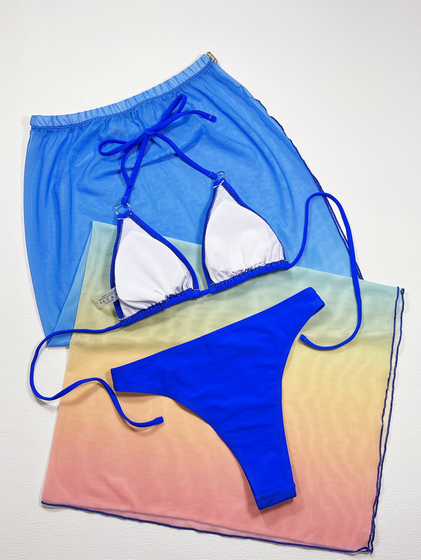 Gradient Halter Neck Three-Piece Swim Set Easy Apparels