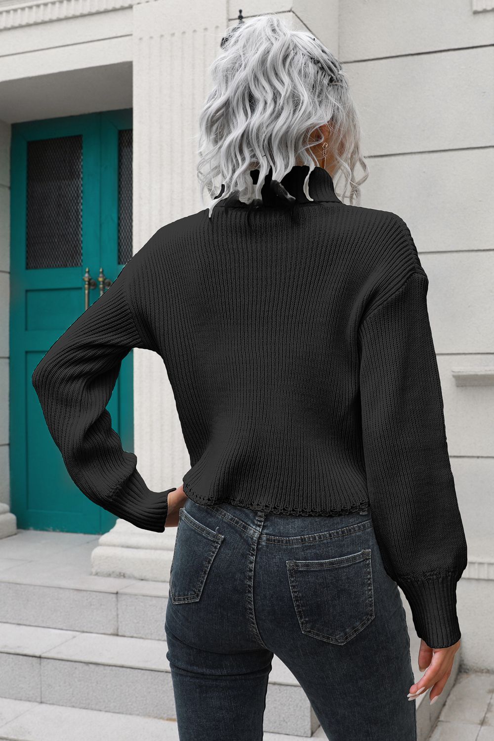 Turtleneck Dropped Shoulder Sweater Easy Apparels