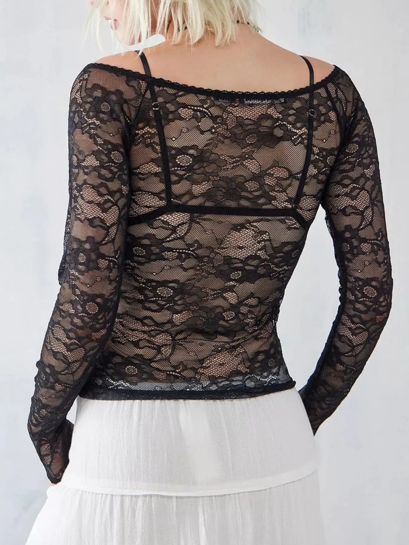 Trendsi Lace Sheer Long Sleeve T-Shirt