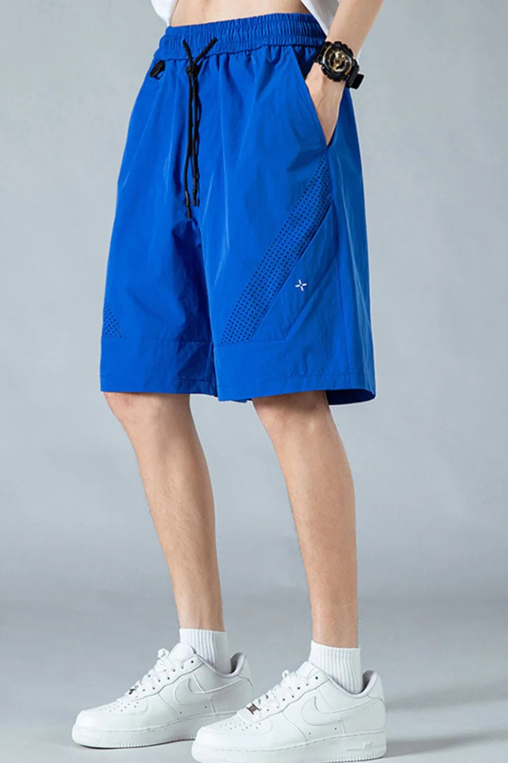 Men's Plus Size Mesh Panel Training Shorts with Drawstring Waist Blue Easy Apparels