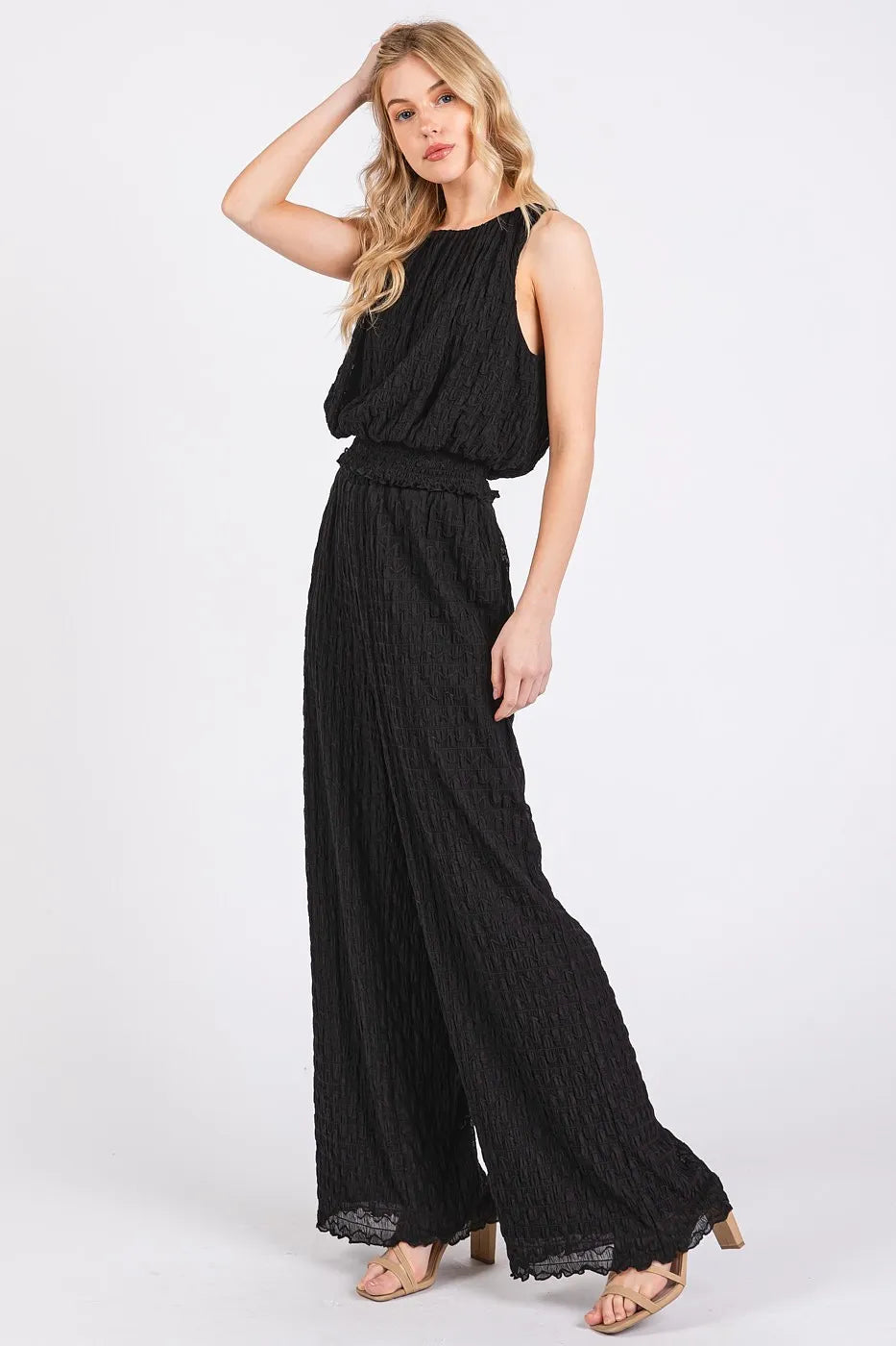 Mittoshop Textured Stretchy Crop Tank and Pants Set Easy Apparels