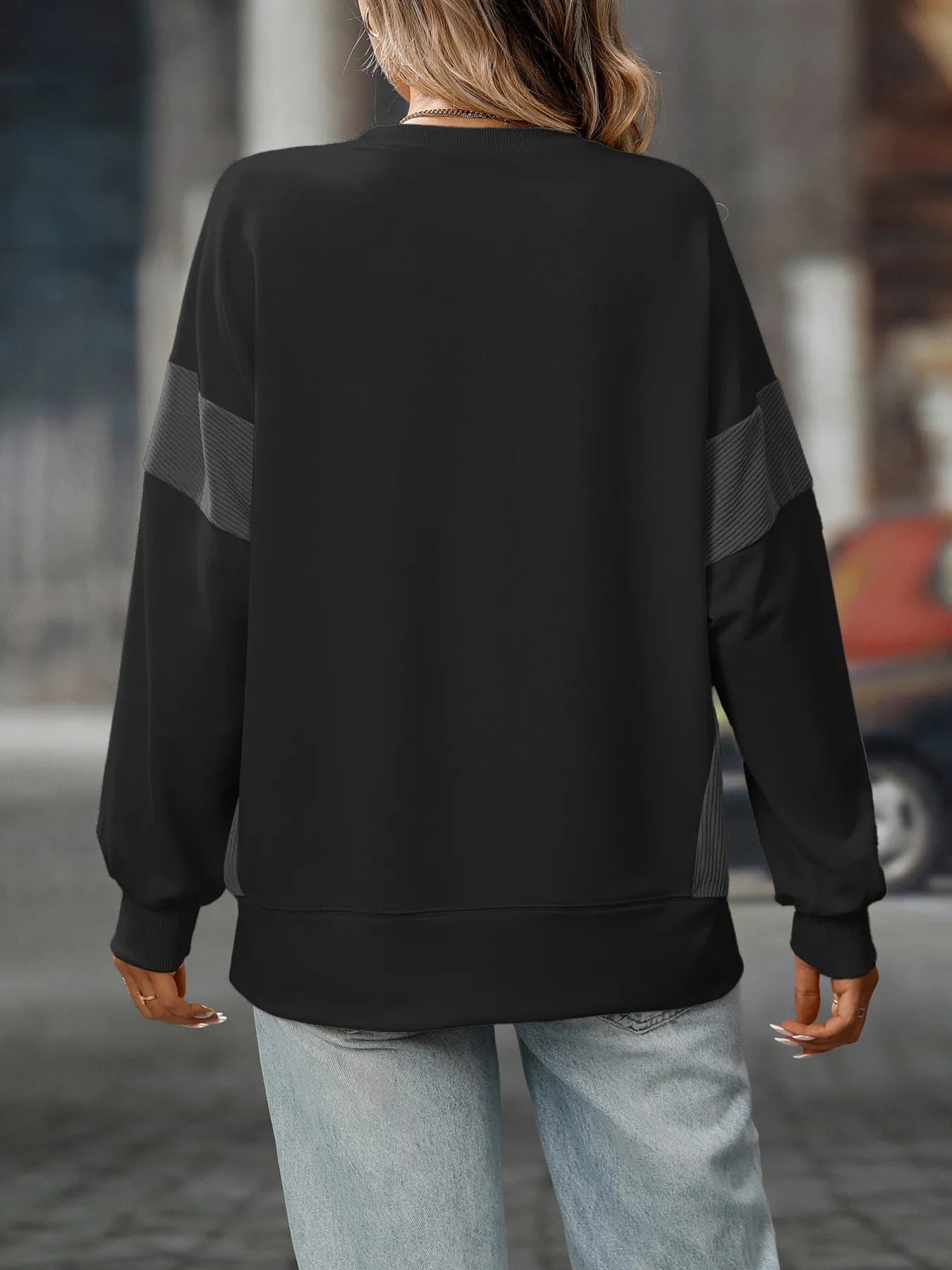 Trendsi Slit Round Neck Long Sleeve Sweatshirt