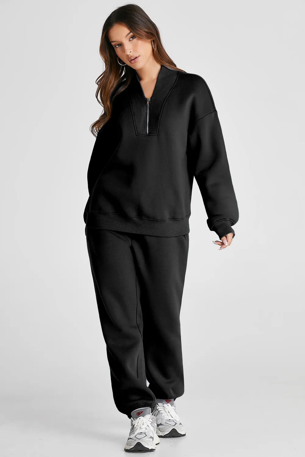 Quarter Zip Long Sleeve Top and Pants Set Easy Apparels