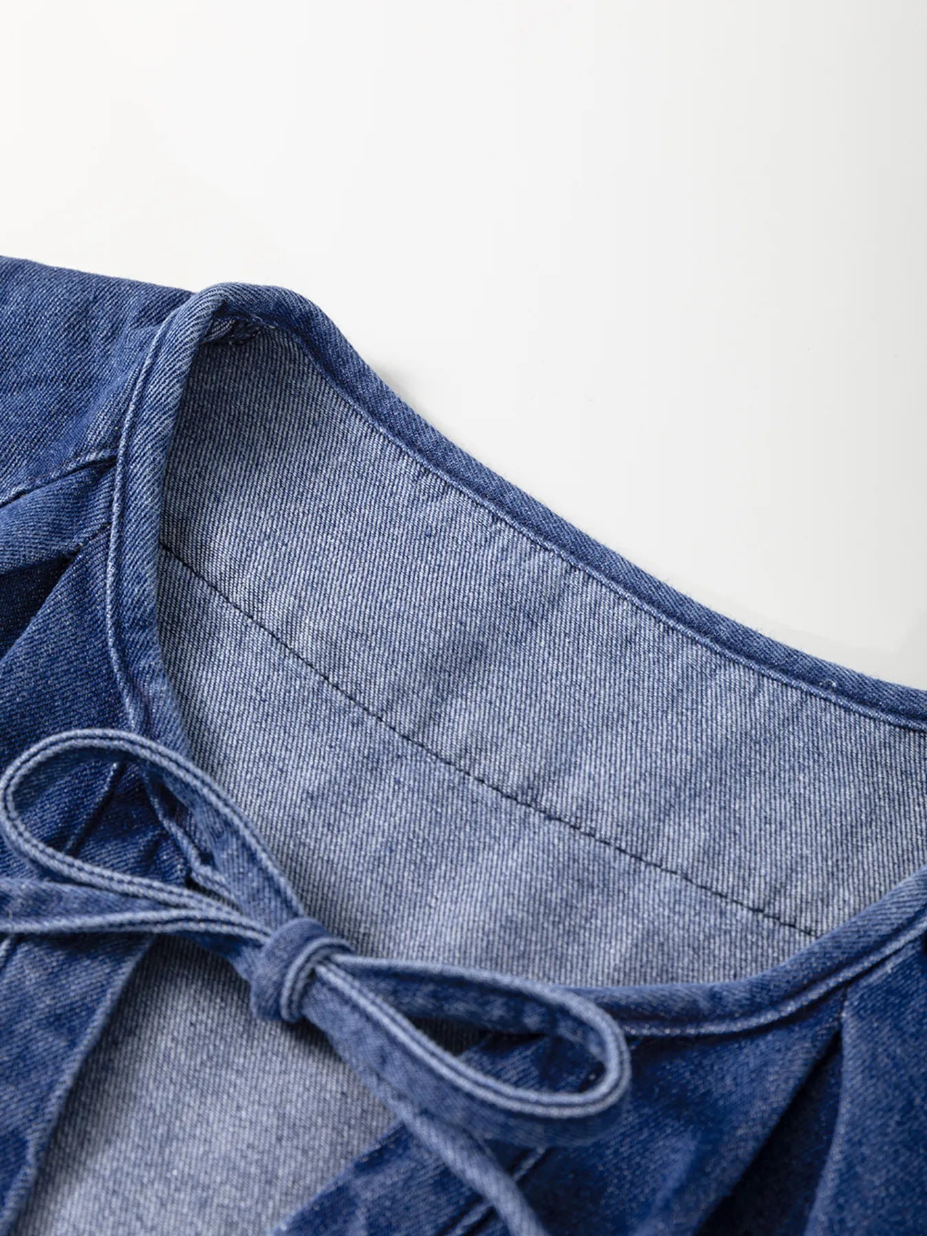 Drawstring High Waist Puff Sleeve Denim Mini Dress Easy Apparels