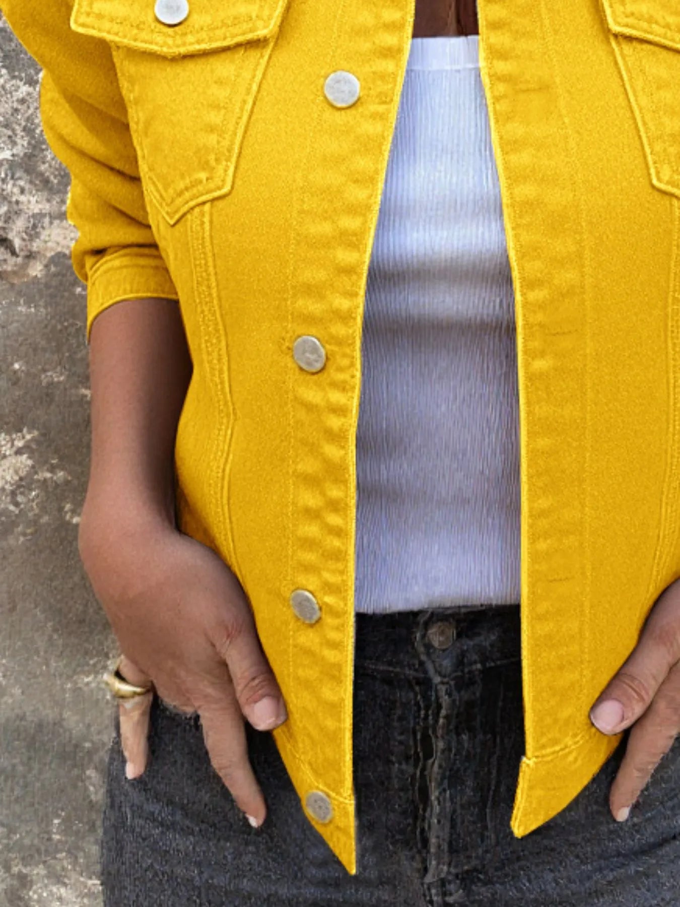 Button Front Closure Denim Jacket Easy Apparels