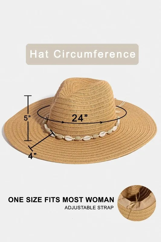 Fame Shell Beaded Wide Brim Straw Hat Easy Apparels
