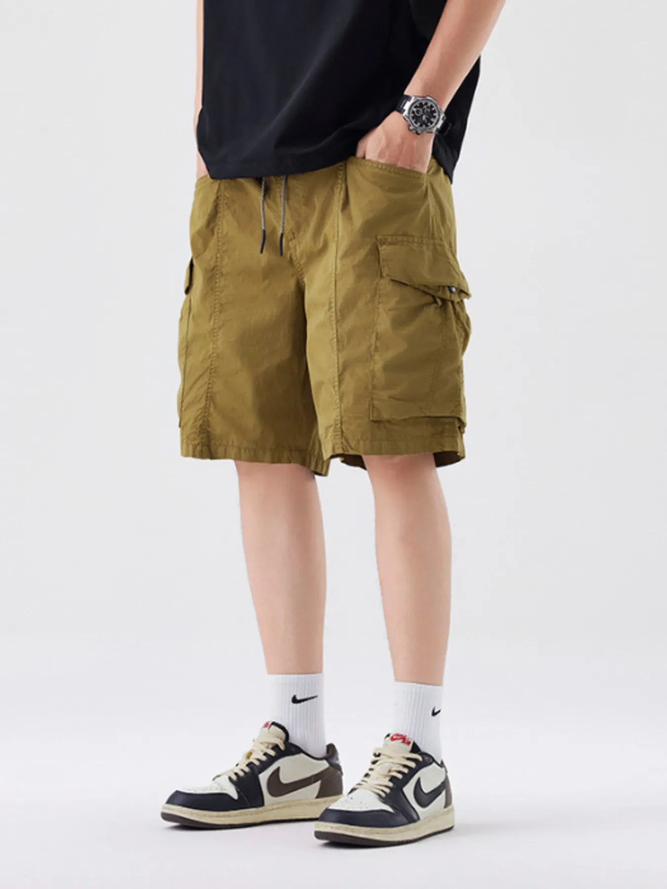 Men's Full Size Drawstring Cargo Shorts Plus Size Khaki Easy Apparels