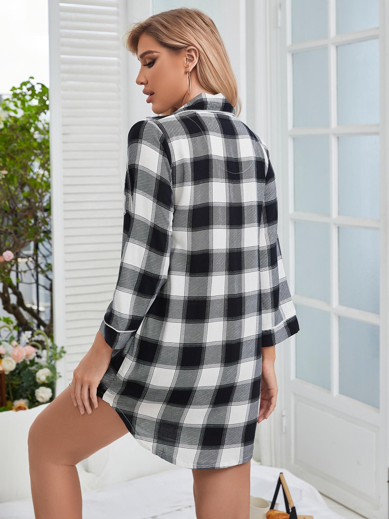 Plaid Lapel Collar Shirt Dress Easy Apparels