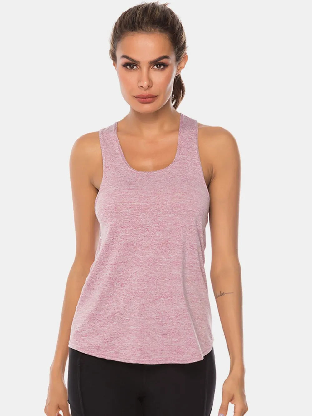 Full Size Scoop Neck Wide Strap Active Tank Dusty Pink Easy Apparels