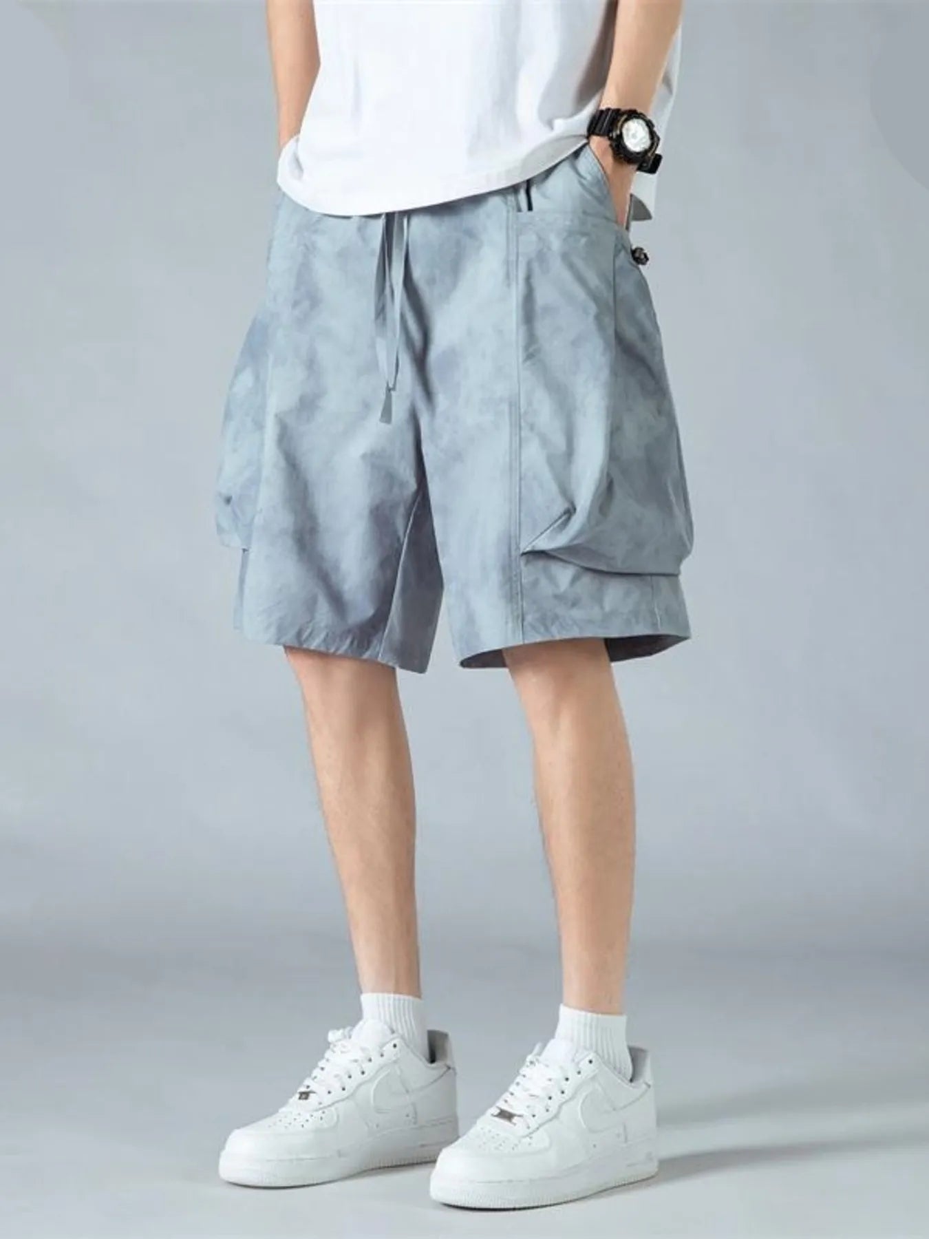 Men's Full Size Elastic Waist Cargo Shorts with Multi-Pockets Plus Size Tie Dye Blue Easy Apparels