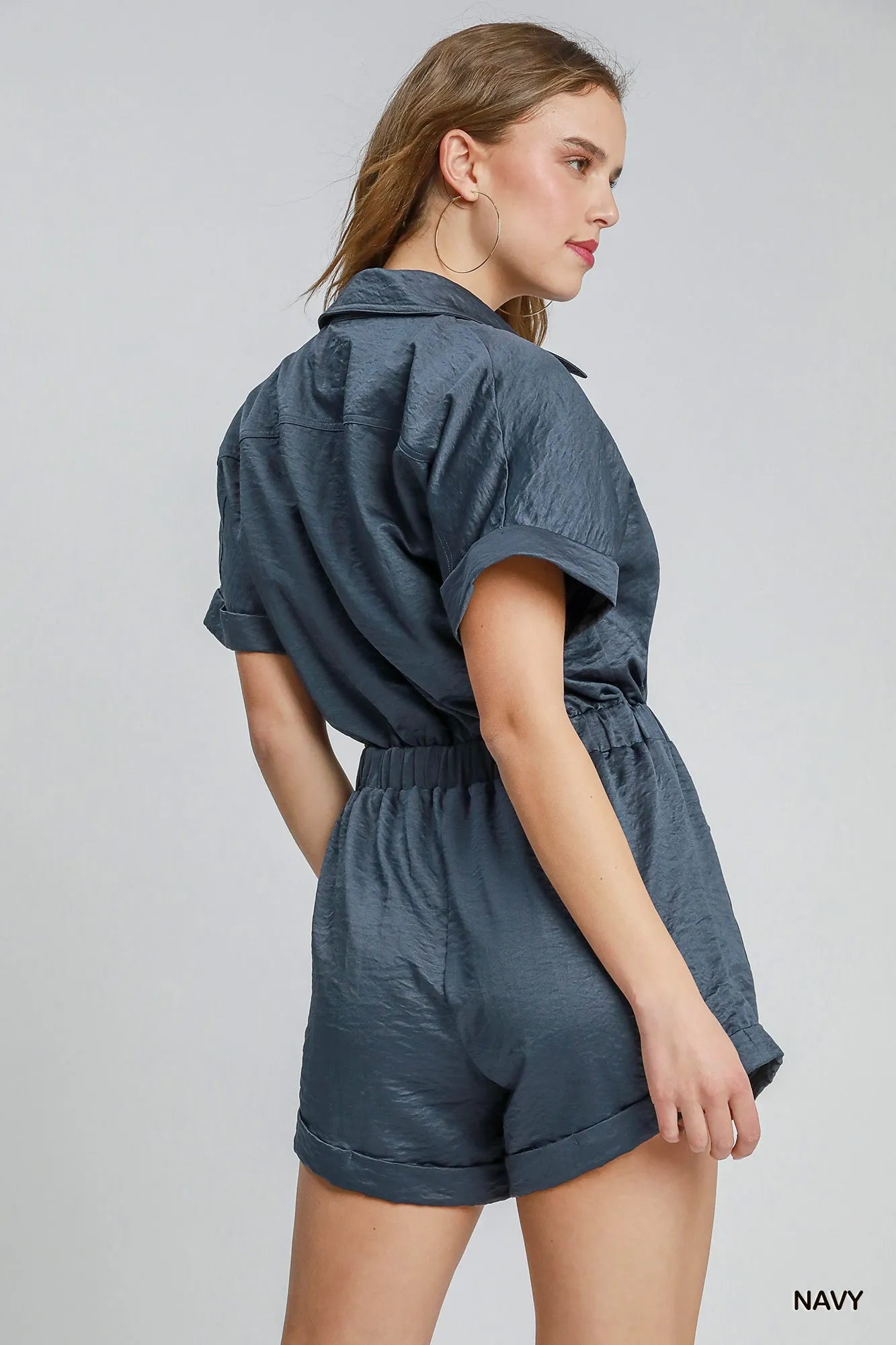 Umgee Button Down Charmeuse Romper Easy Apparels