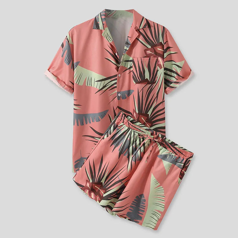Men's Full Size Button Up Shirt and Shorts Set Plus Size Easy Apparels
