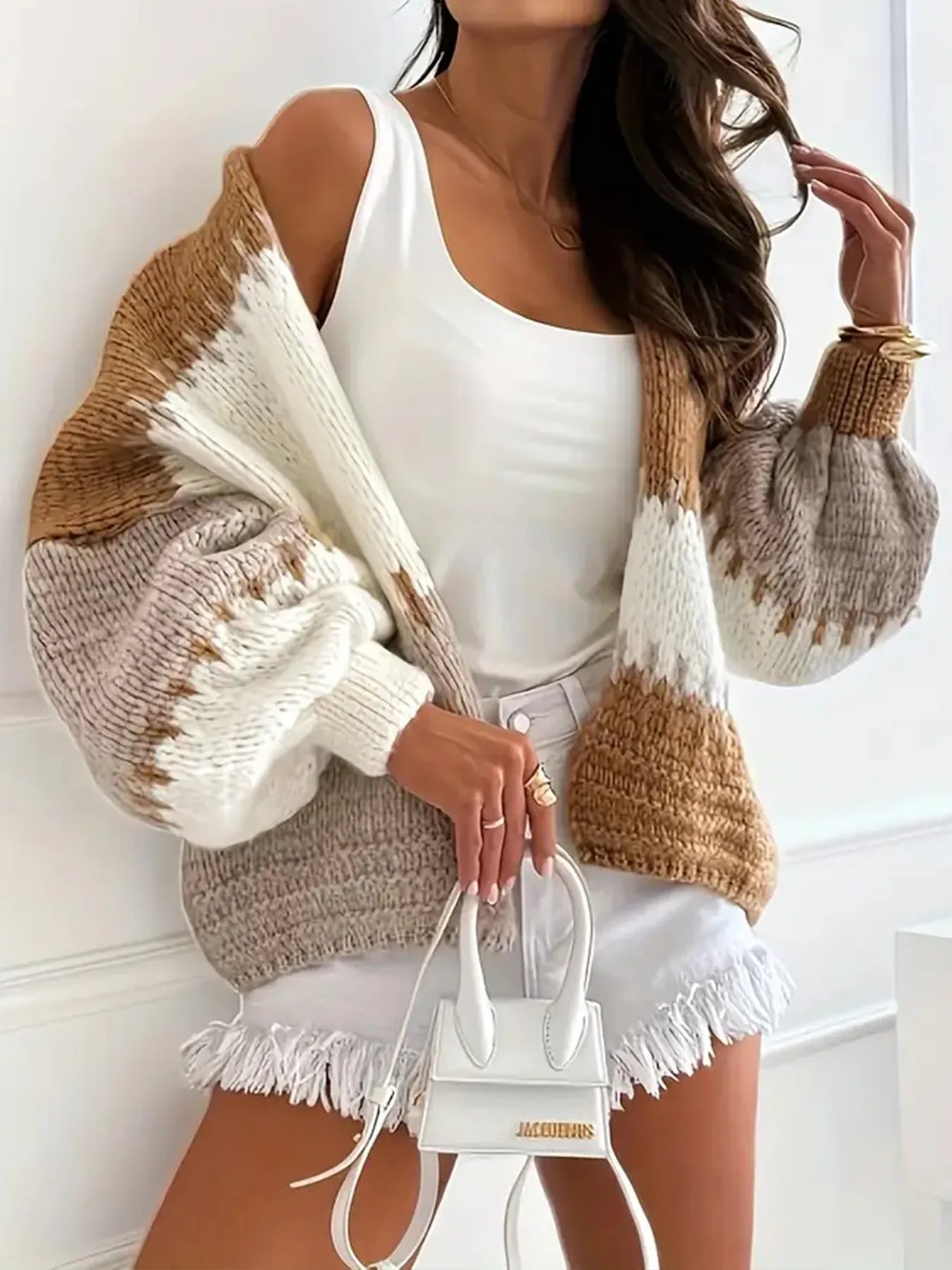 Color Block Drop Shoulder Cardigan Easy Apparels