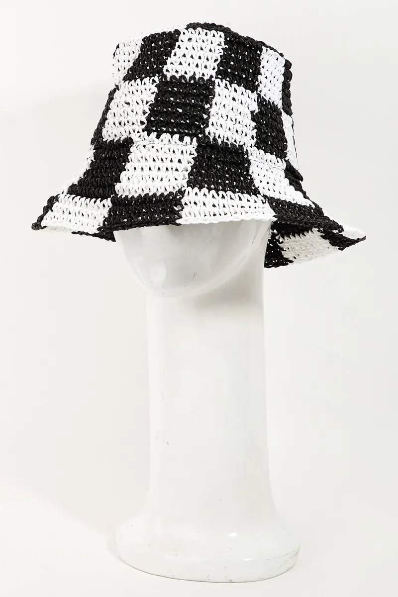 Fame Checkered Pattern Knit Bucket Hat Easy Apparels