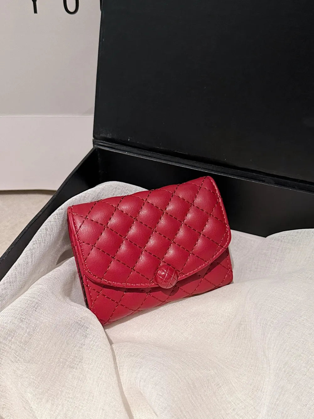 PU Leather Solid Color Wallet Scarlet One Size Easy Apparels
