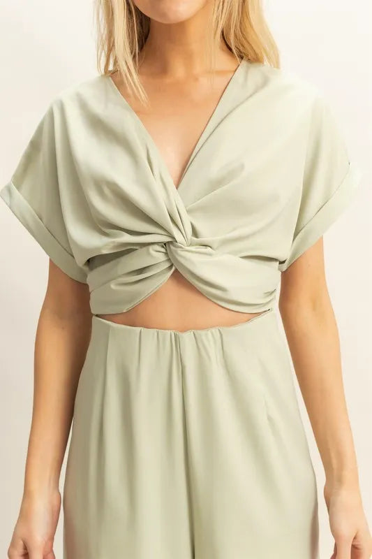 HYFVE Twisted Front Short Sleeve Top and Wide Leg Pants Set Easy Apparels