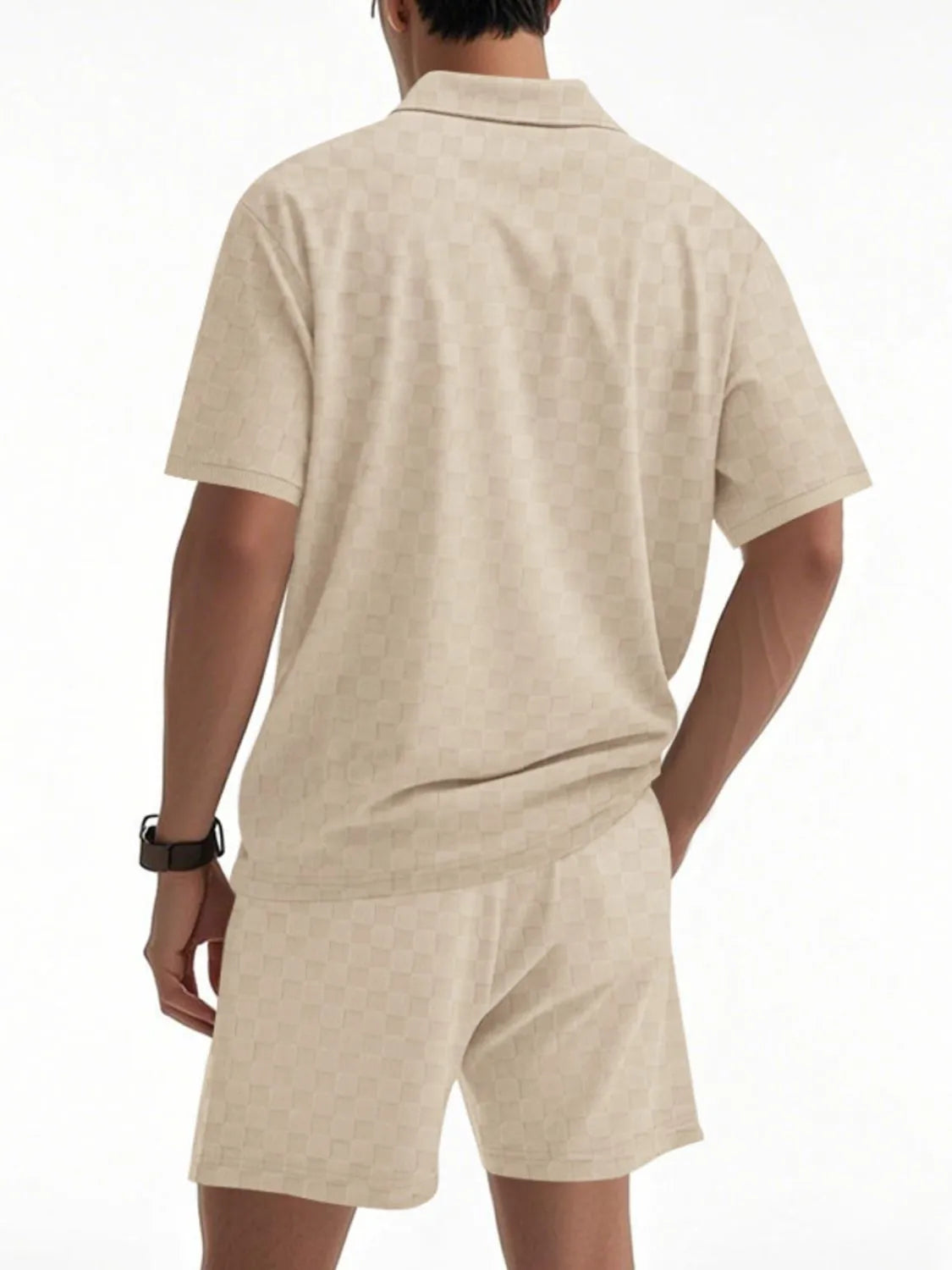 Men's Full Size Quarter Zip Short Sleeve Top and Shorts Set Plus Size Easy Apparels