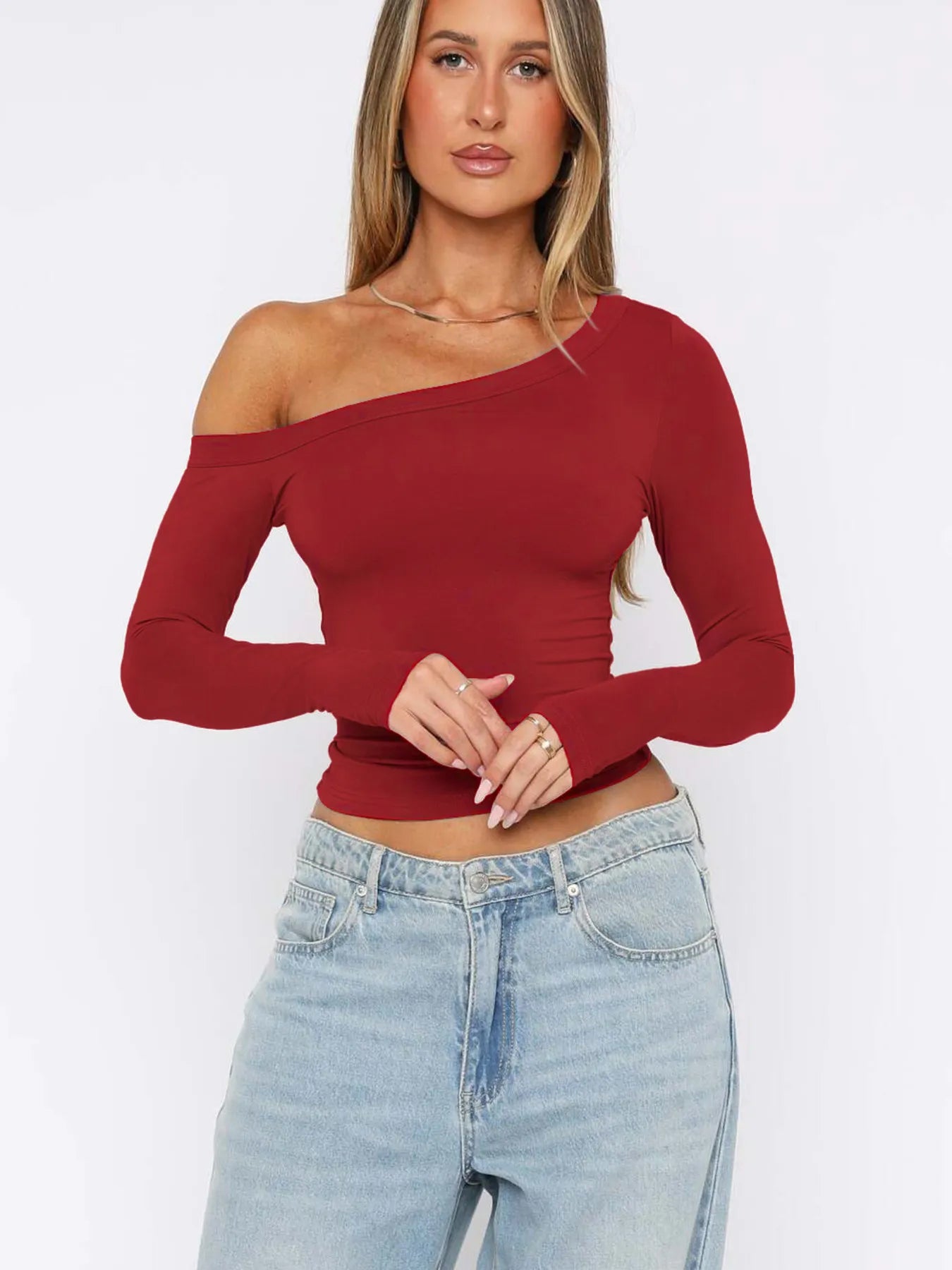 Trendsi One Shoulder Long Sleeve Crop T-Shirt