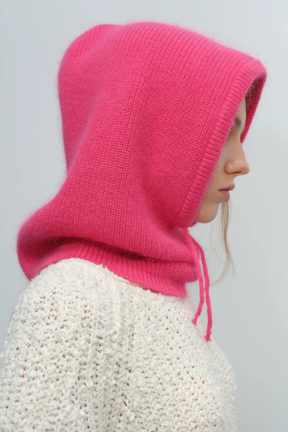 Drawstring Solid Color Thermal Knit Hat Hot Pink One Size Easy Apparels