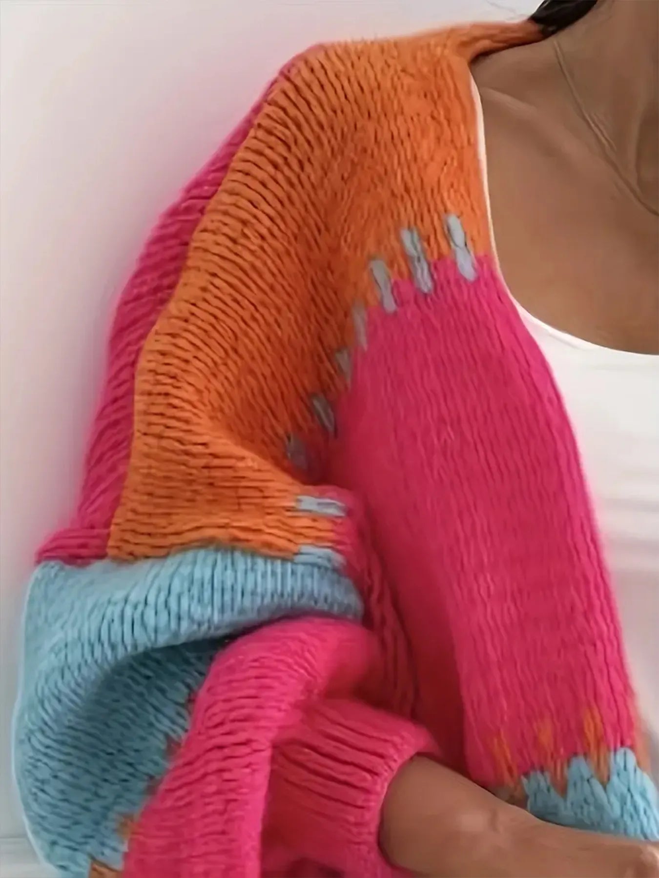 Color Block Drop Shoulder Cardigan Easy Apparels