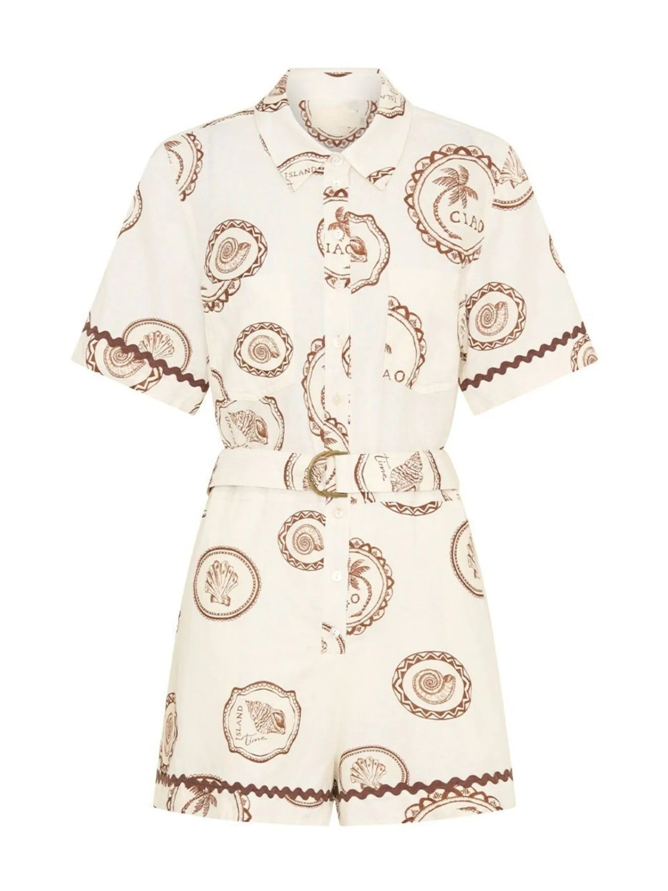 Printed Button-Up Half Sleeve Romper Easy Apparels