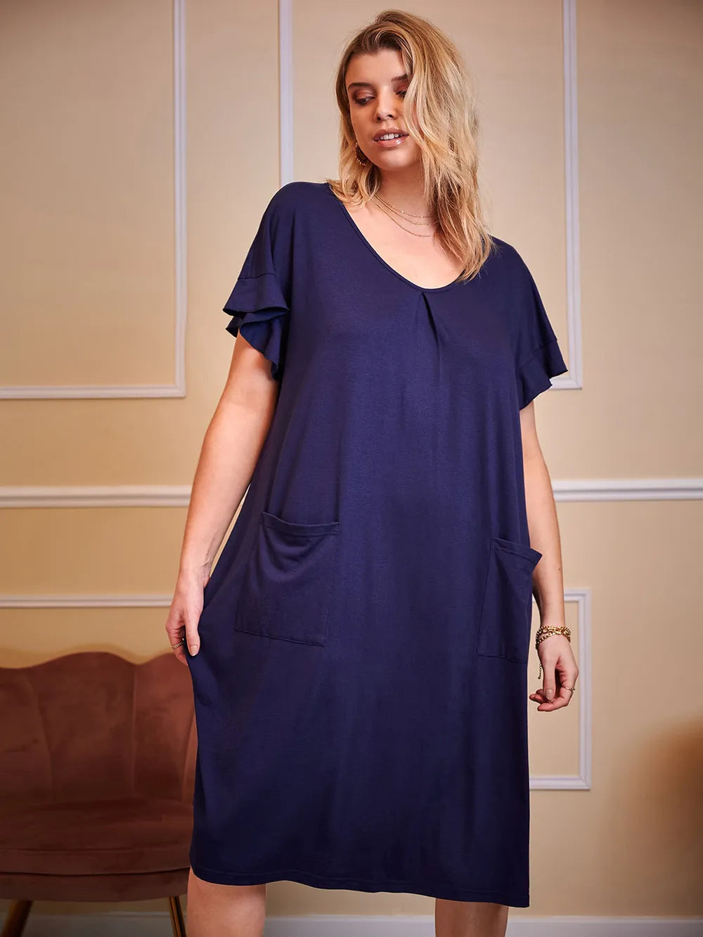 Plus Size Round Neck Short Sleeve Lounge Dress Easy Apparels