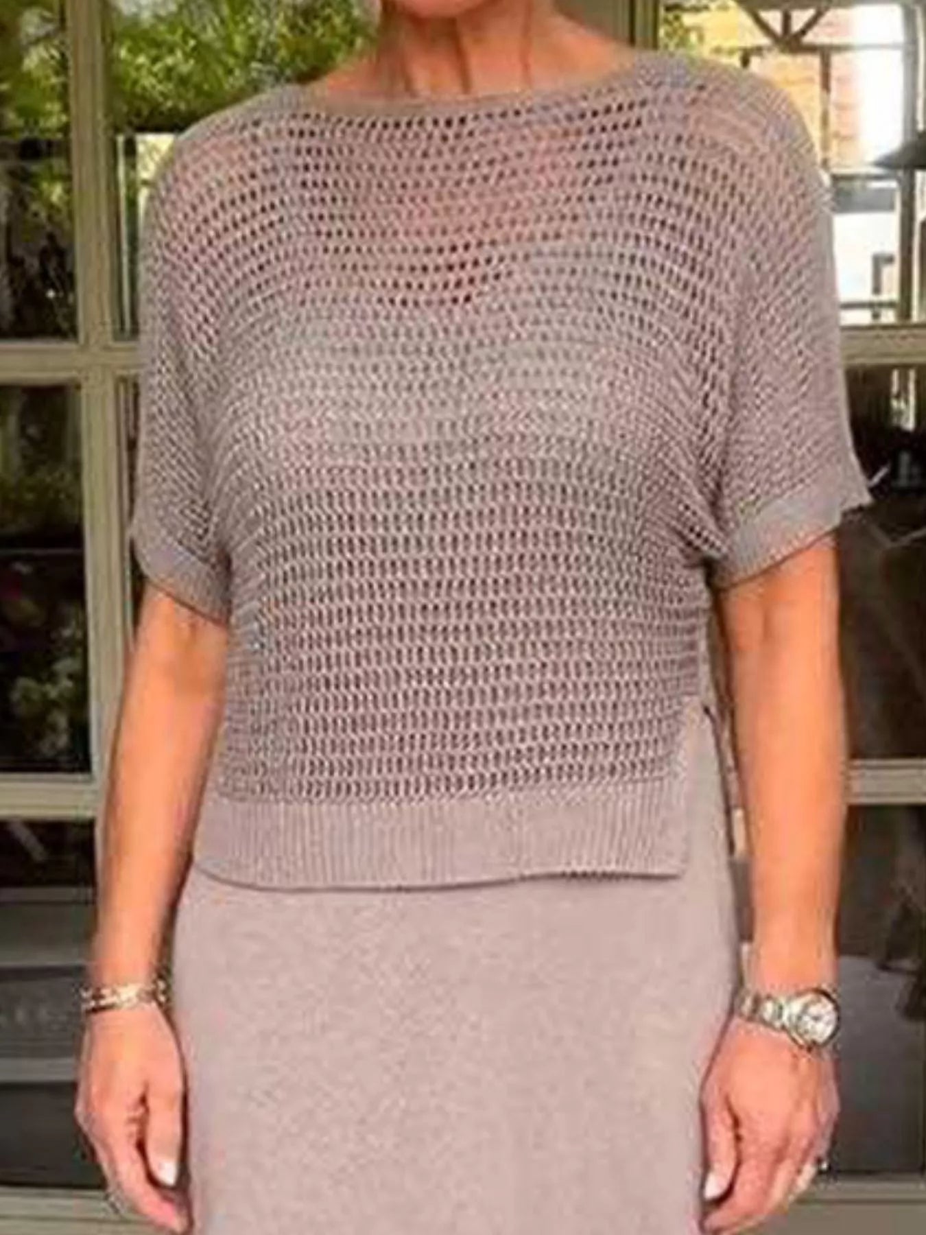 Full Size Openwork Knit Cover Up and Dress Set Plus Size Easy Apparels