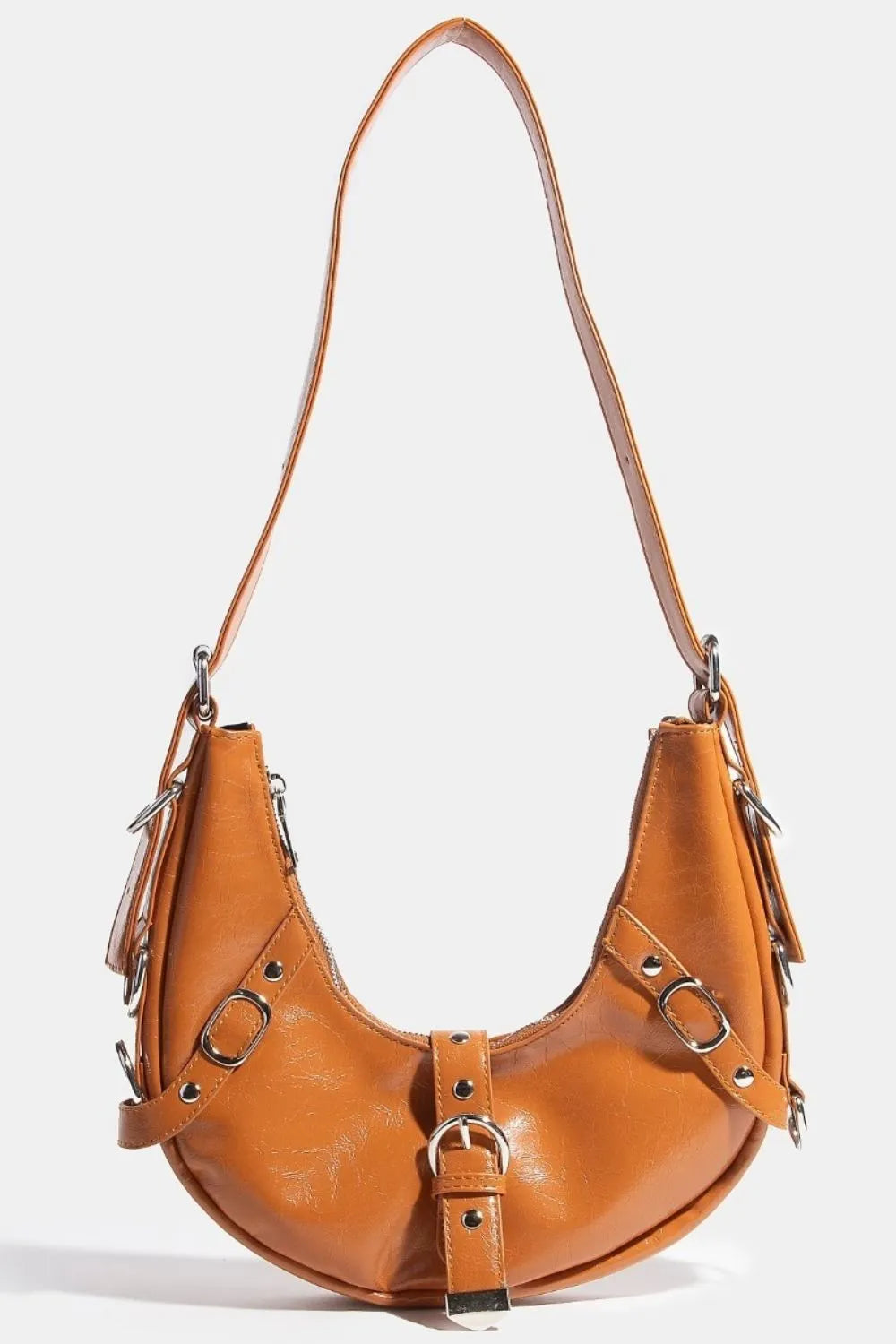Fame Multi Belt Strap Accent Shoulder Bag BR One Size Easy Apparels