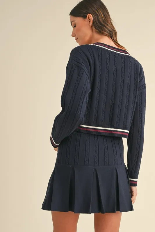 MABLE Cable-Knit Top and Pleated Skirt Sweater Set Easy Apparels