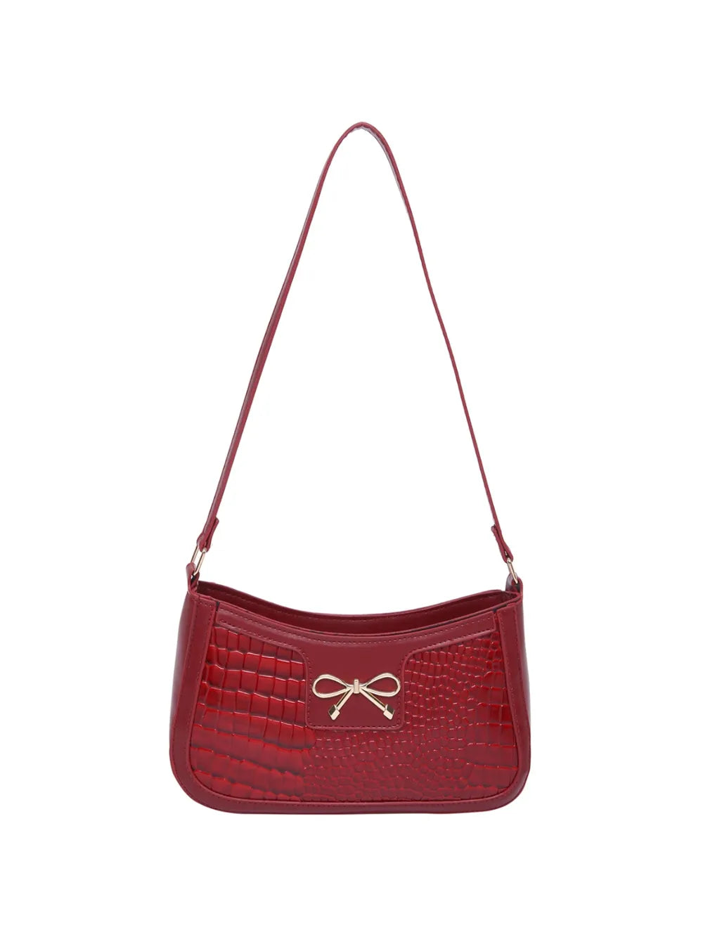 Crocodile Pattern Shoulder Bag with Bow Detail Easy Apparels