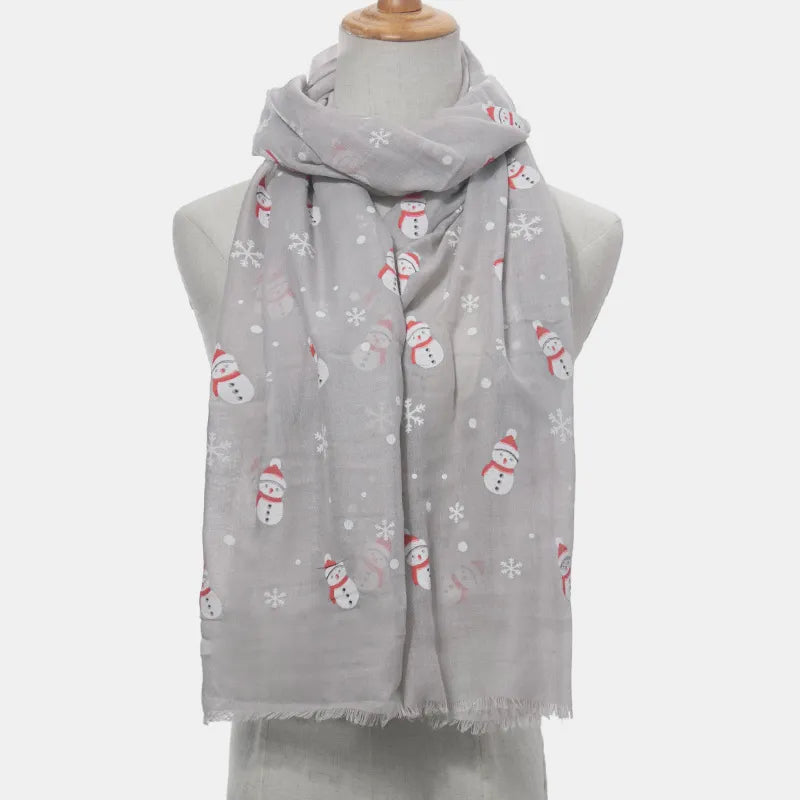 Fringe Snowman Polyester Scarf Light Gray One Size Easy Apparels