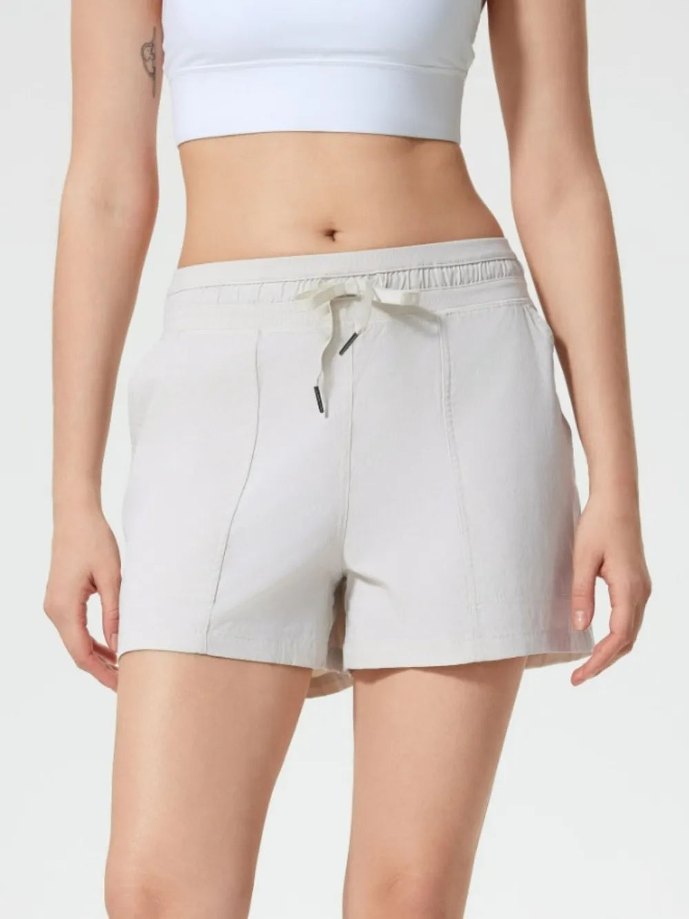 Millennia Drawstring Active Shorts with Pockets White Easy Apparels
