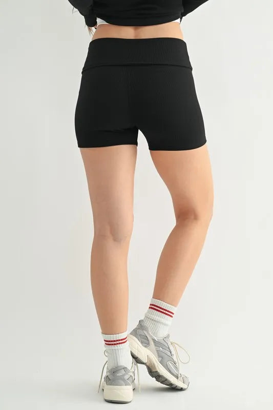 MONO B Ribbed Foldover Waist Shorts Easy Apparels