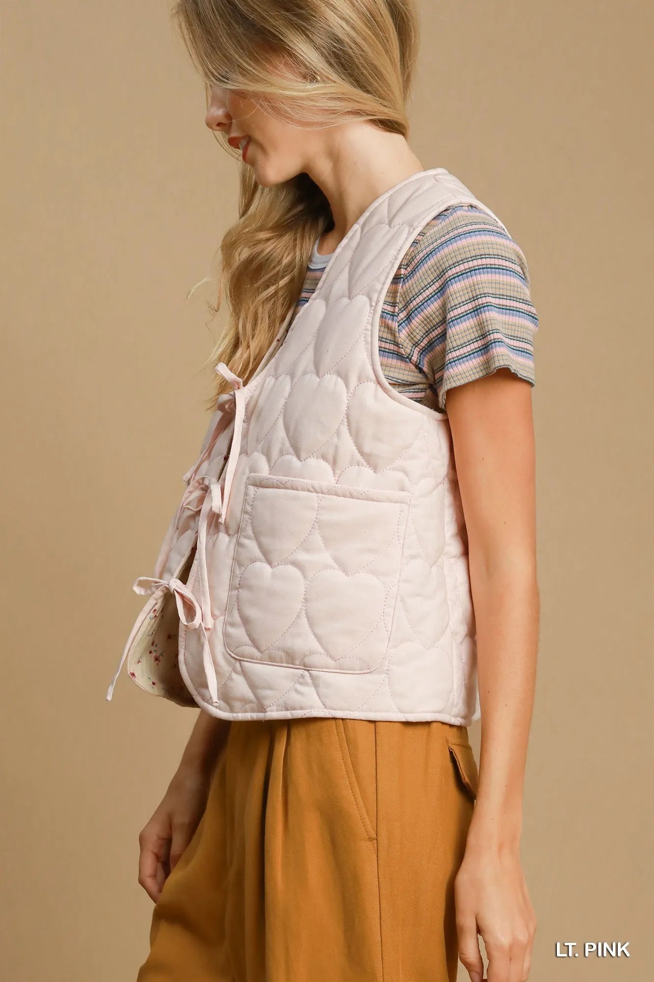 Umgee Heart Quilted Tie-Front Vest Easy Apparels