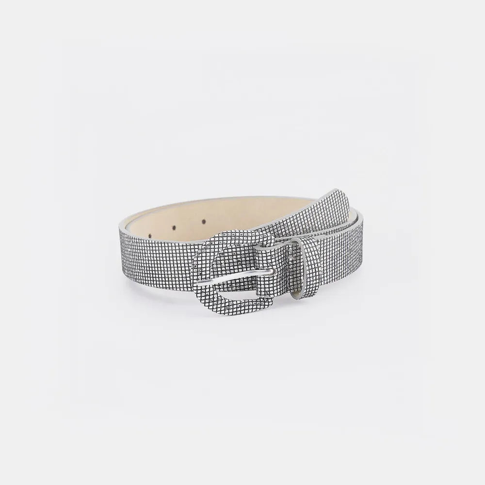 Sequin PU Leather Belt Light Gray Easy Apparels