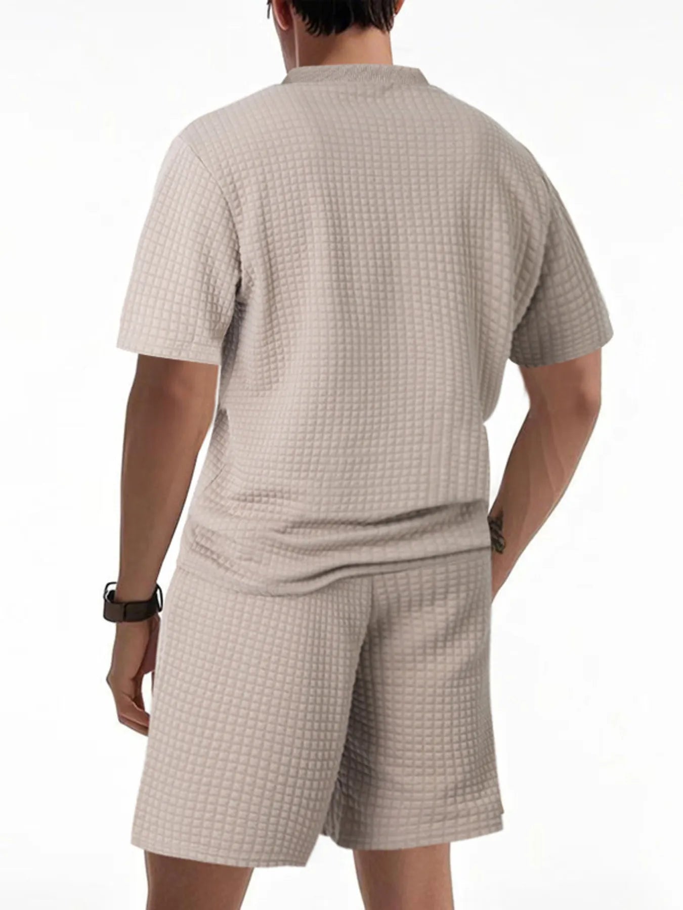 Men's Full Size Textured Round Neck Top and Shorts Set Plus SIze Easy Apparels
