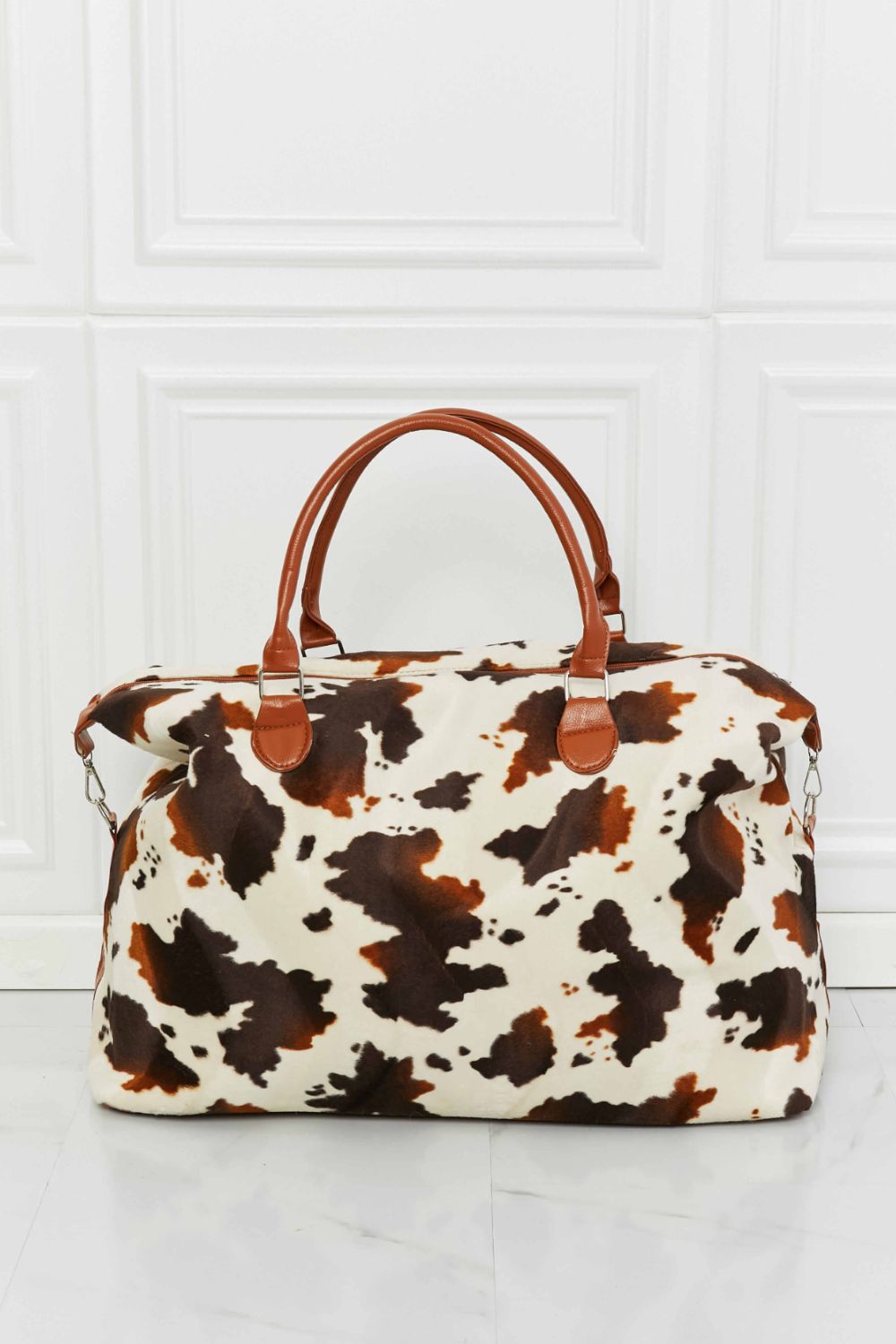 Animal Print Plush Weekender Bag Brown One Size Easy Apparels