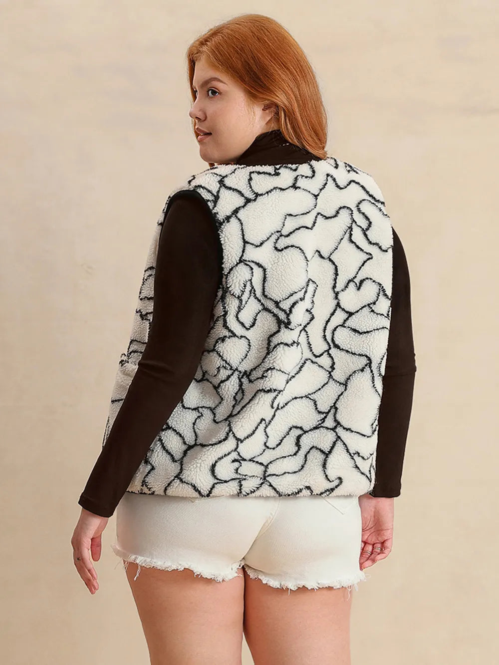 Plus Size Tied Sherpa Vest Coat with Pockets Easy Apparels