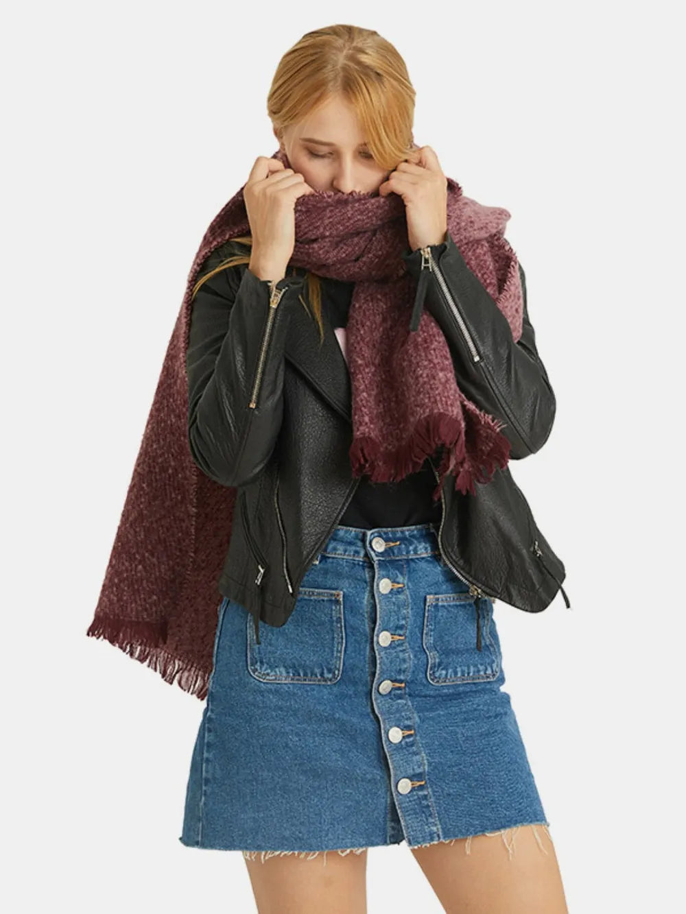 Raw Hem Heathered Polyester Scarf Easy Apparels