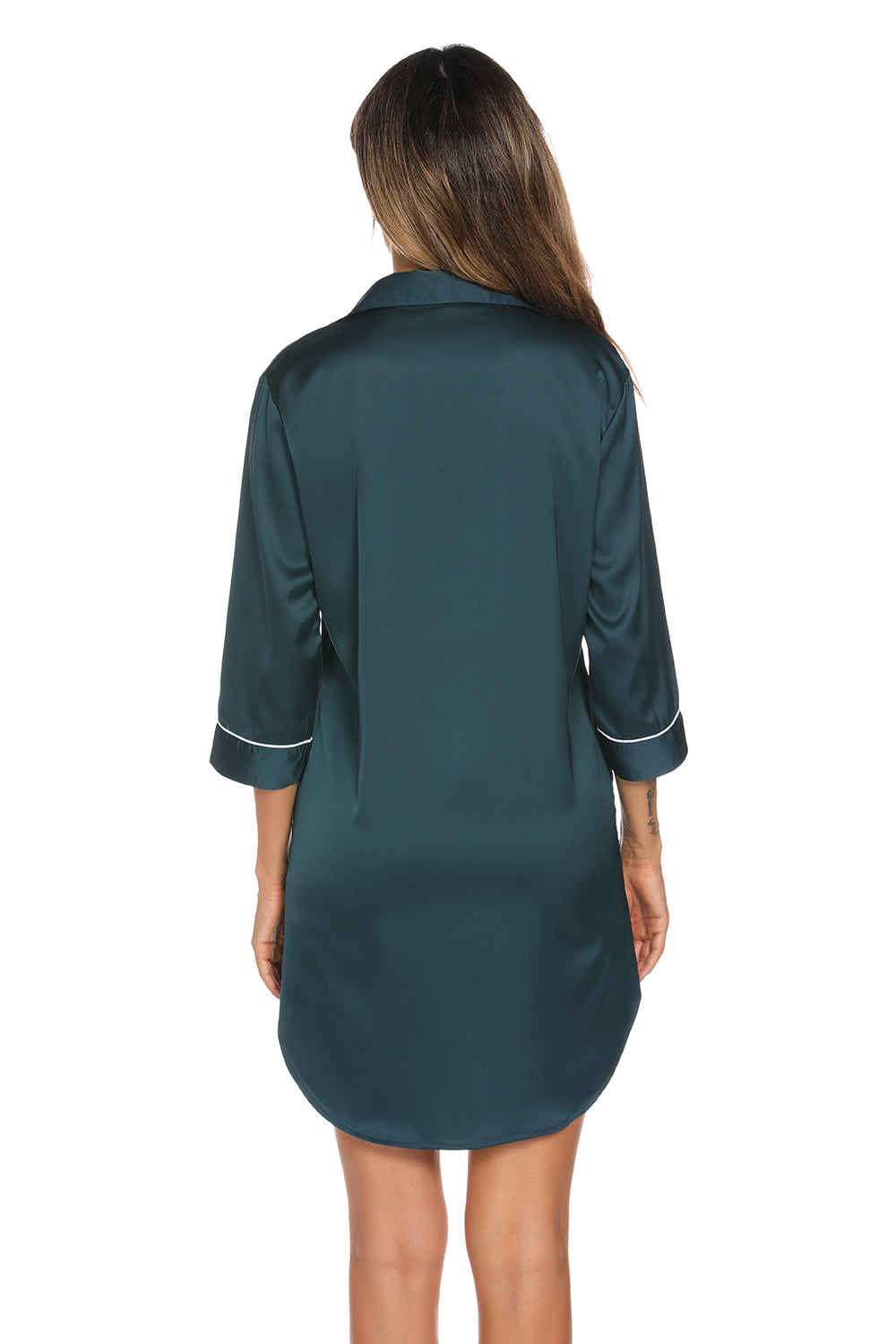 Button Up Collared Neck Night Dress with Pocket Easy Apparels